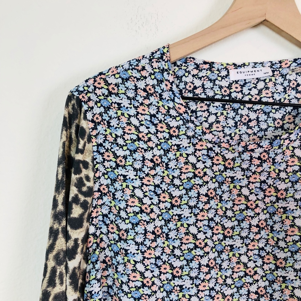 Equipment Liam Floral Leopard Mixed Print Blouse - Picture 4 of 8